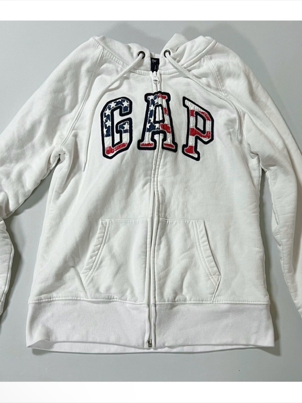 Gap White USA American Flag Graphic Zipper Sweater Sweatshirt Hoodie Size S 🇺🇸✨